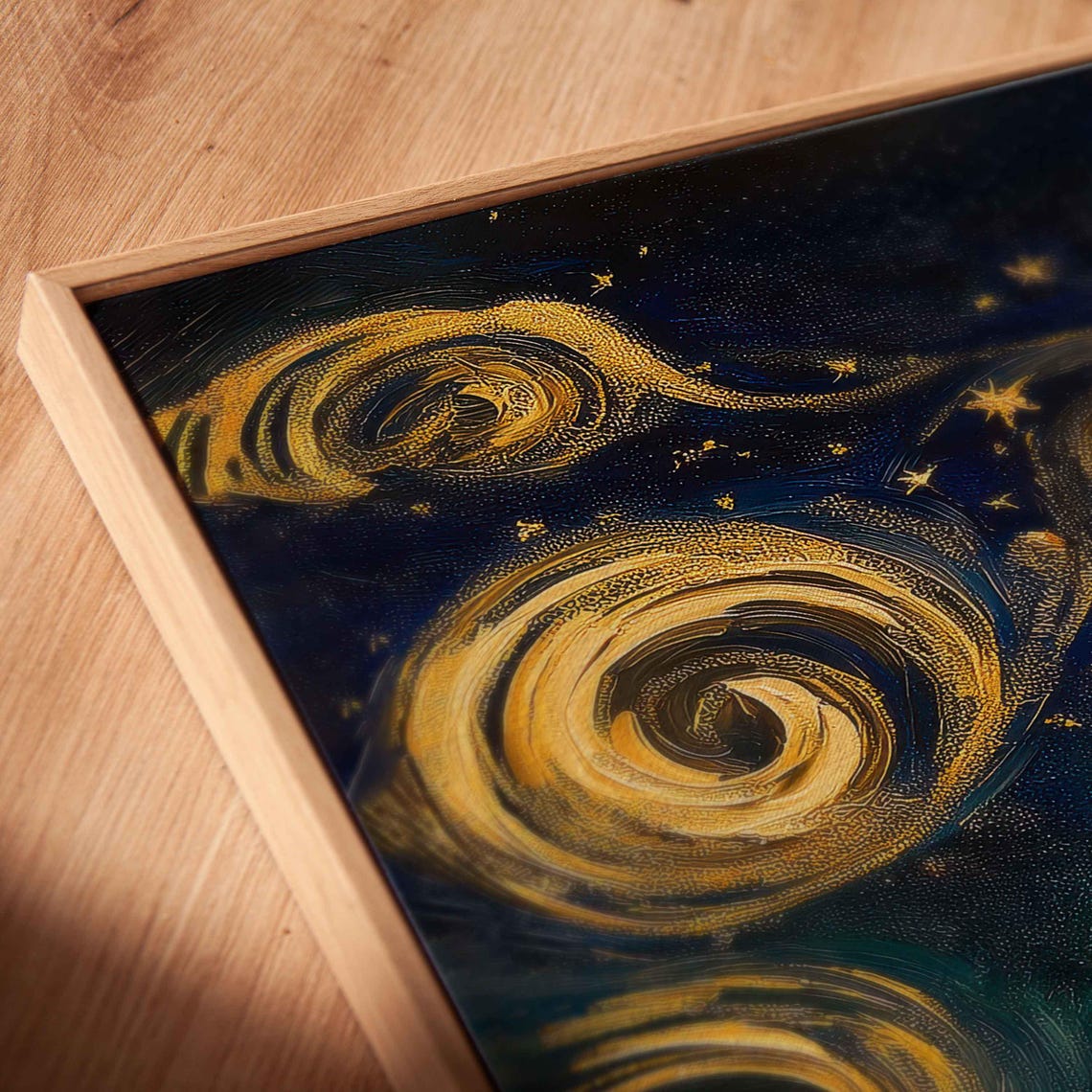 Mystical Night Sky Wall Art Print Swirling Stars Golden Spirals Celestial Figures - Image 2
