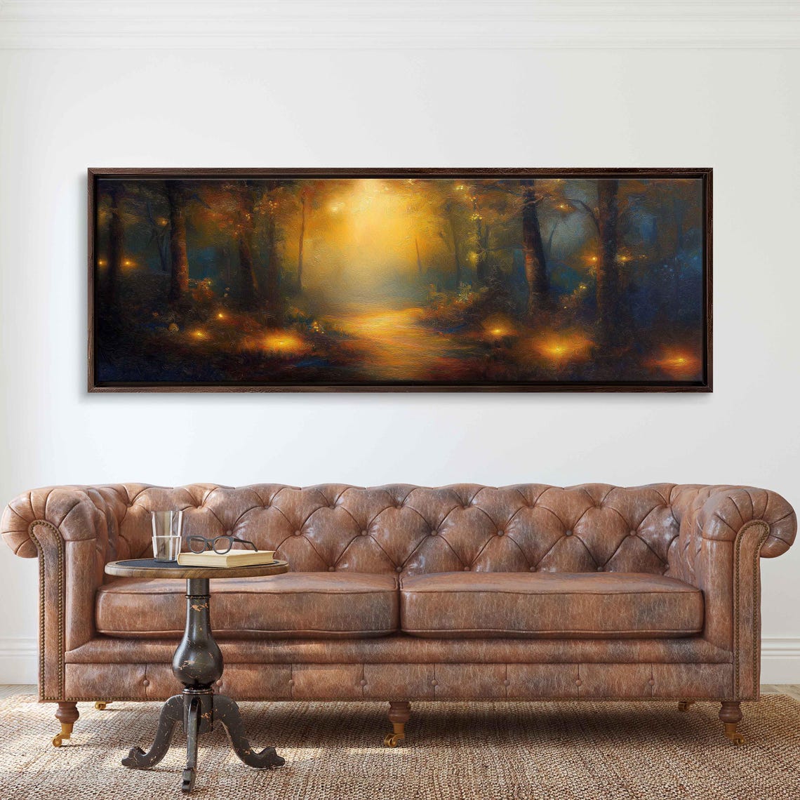 Enchanted Night Forest Golden Lights Through Dark Woods Poster - Image 3