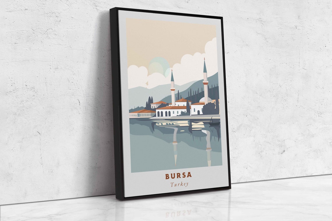 Bursa Turkey Mosque Waterfront Sunset Vintage Style Travel Poster - Image 2