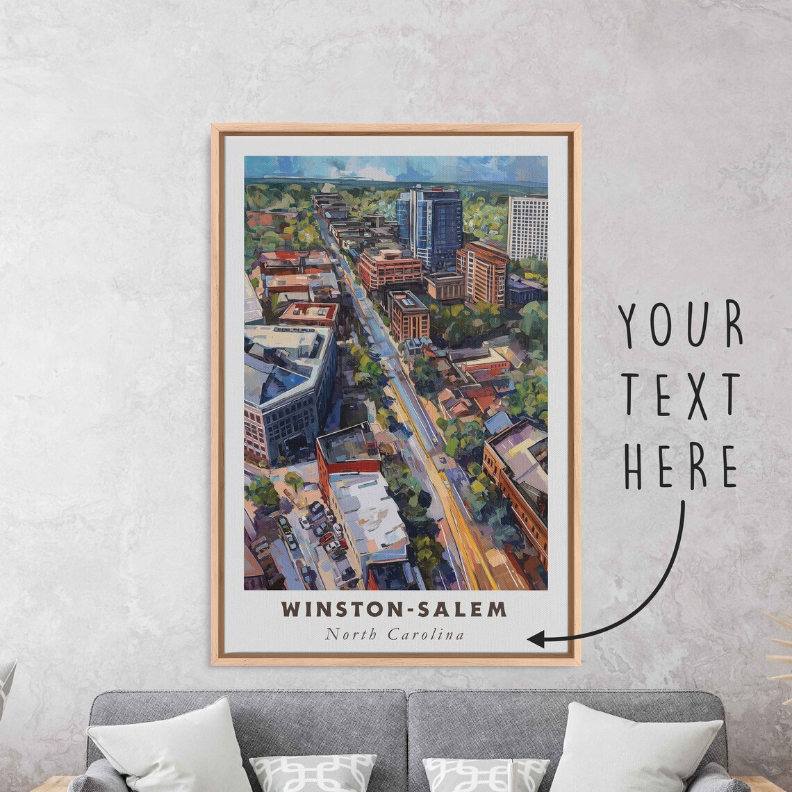 Winston-Salem North Carolina Aerial Downtown Skyline Painting Poster