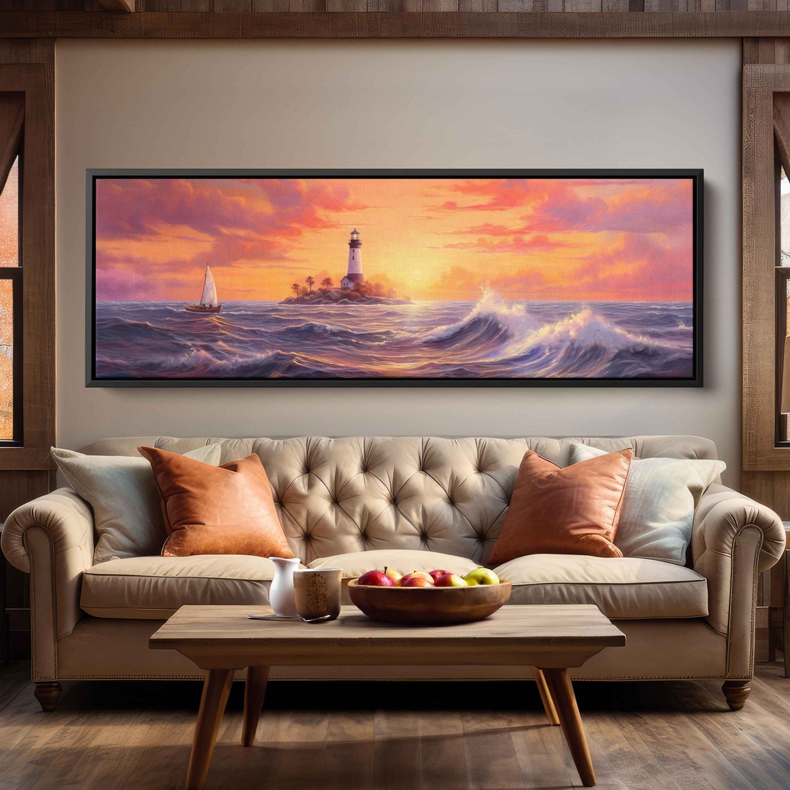 Lighthouse Island Sunset Ocean Waves Seascape Coastal Travel Poster - Image 2
