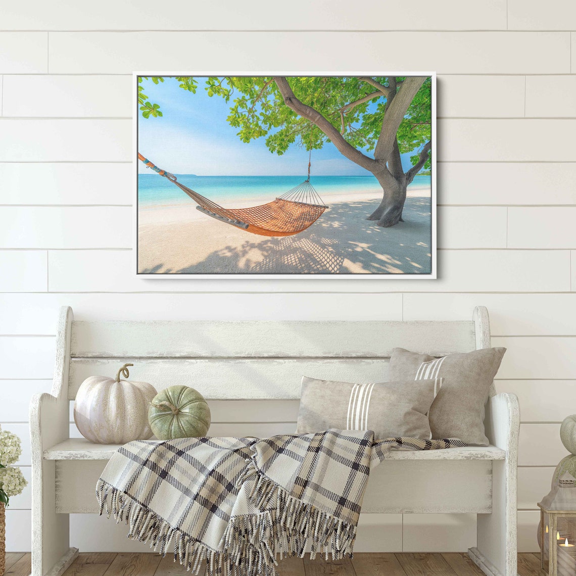 Hammock Under Beach Tree On Tropical White Sand Beach Day Poster - Image 3