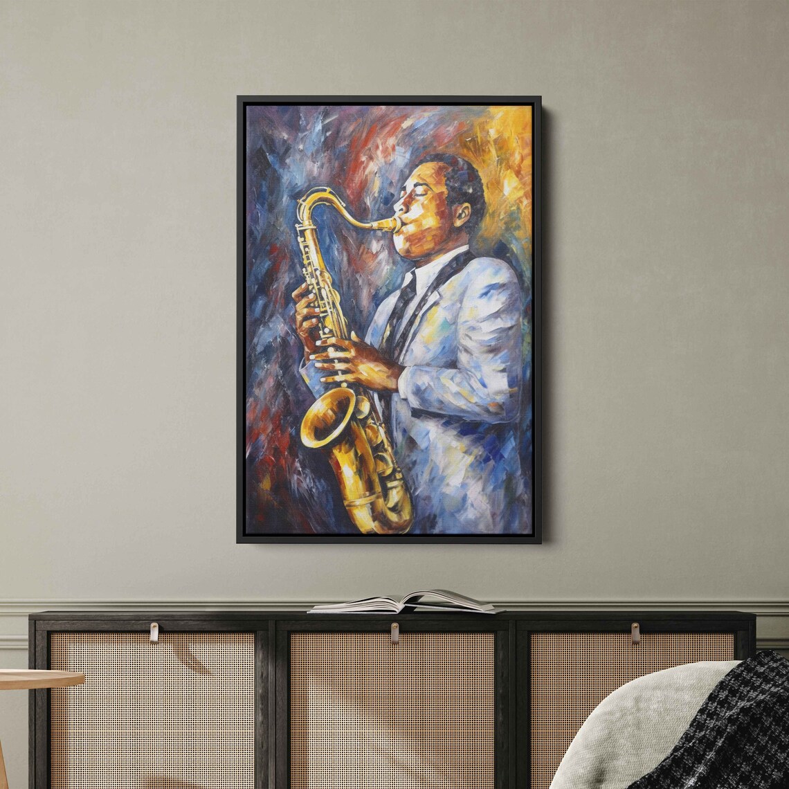 Jazz Saxophone Player Colorful Blue Suit Oil Painting Music Concert Art Print - Image 3