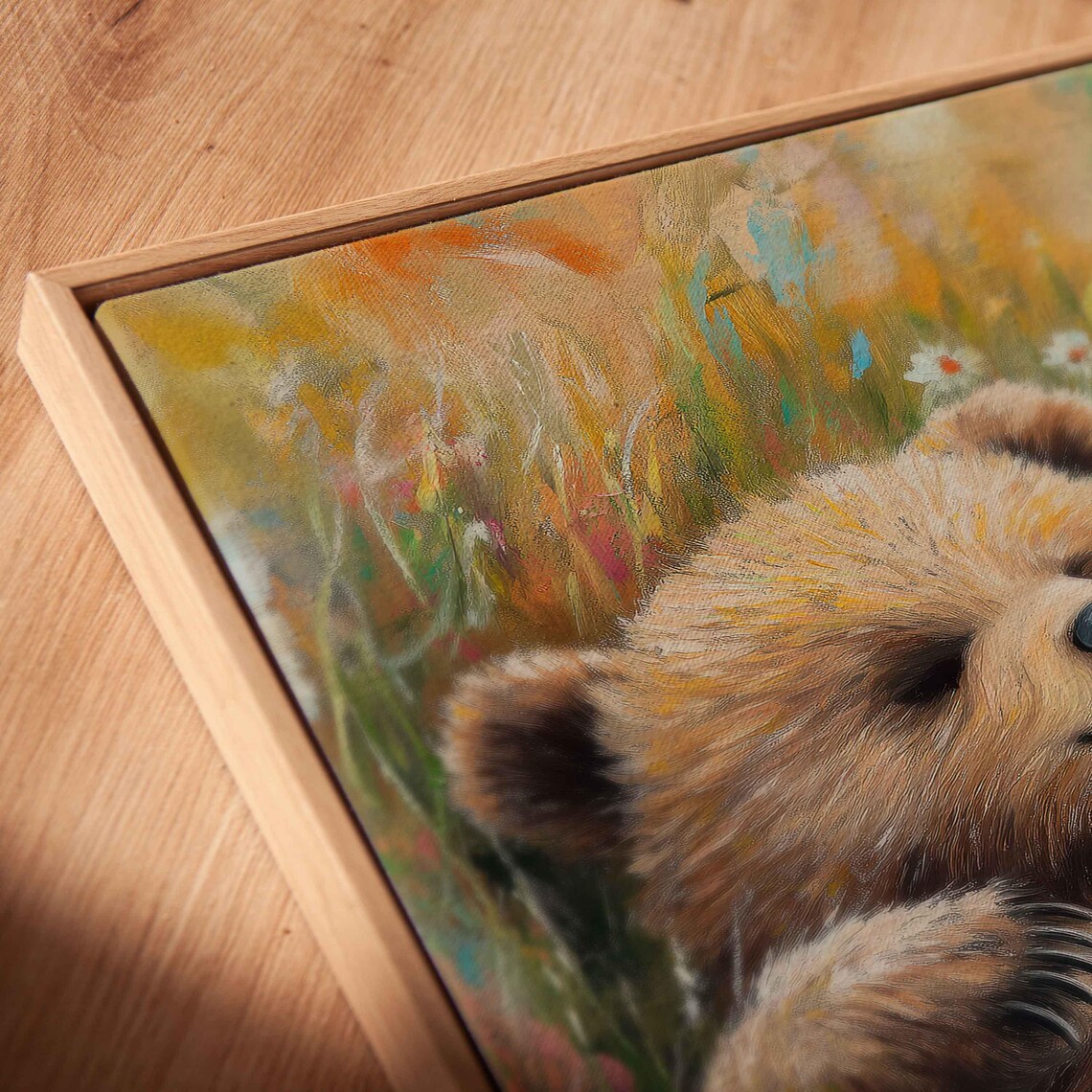 Playful Bear Cub Wildflowers Cheerful Baby Animal Nursery Art Poster - Image 2