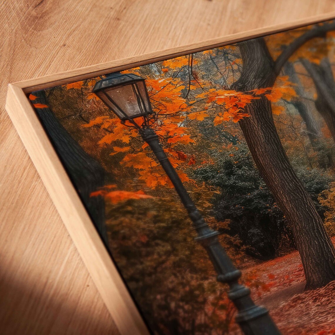 Autumn Park Path With Red Benches And Vintage Street Lamps Poster - Image 2