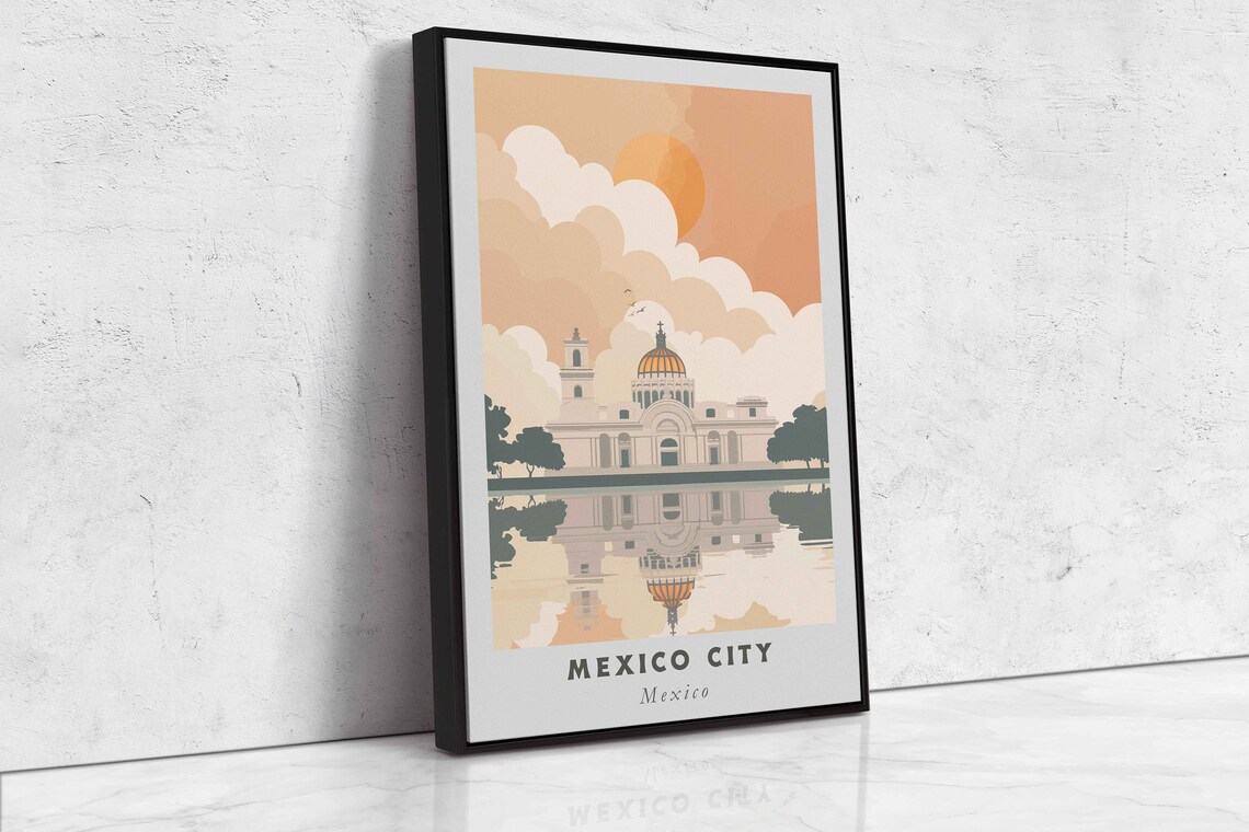 Mexico City Mexico Grand Cathedral Sunset Water Reflection Poster - Image 2
