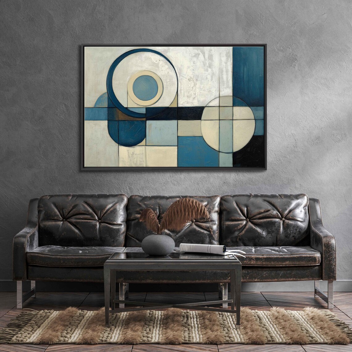 Blue Cream Geometric Circles Abstract Minimalist Modern Art Poster - Image 3