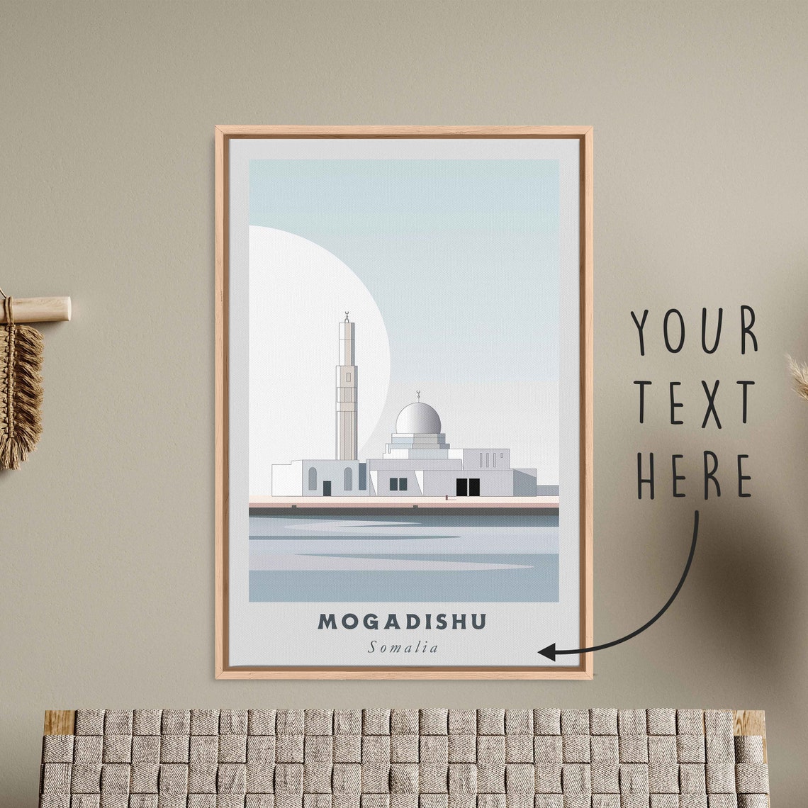 Mogadishu Somalia Mosque Minaret Waterfront Minimal Travel Poster
