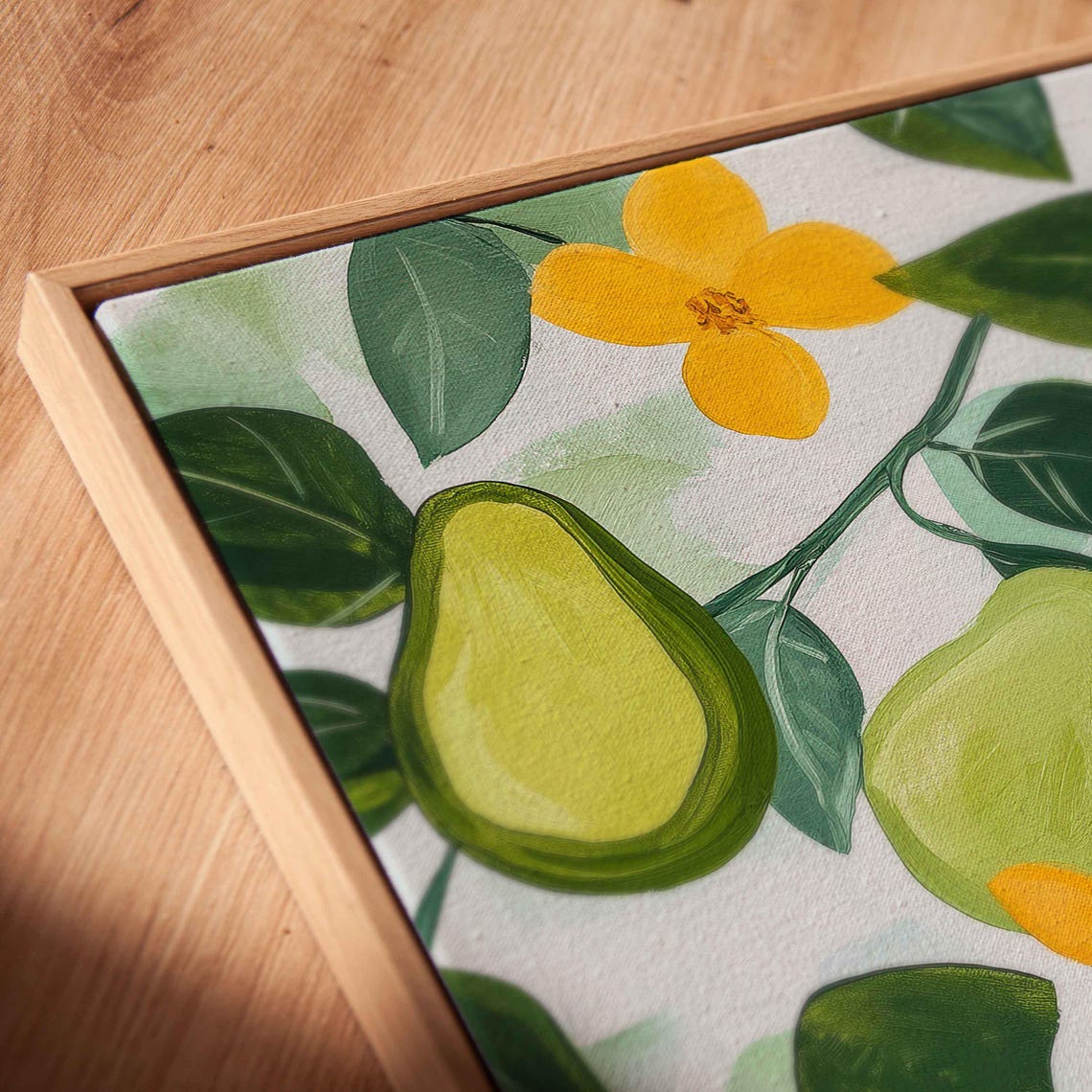 Green Avocados Golden Flowers White Background Modern Fruit Art Poster - Image 2