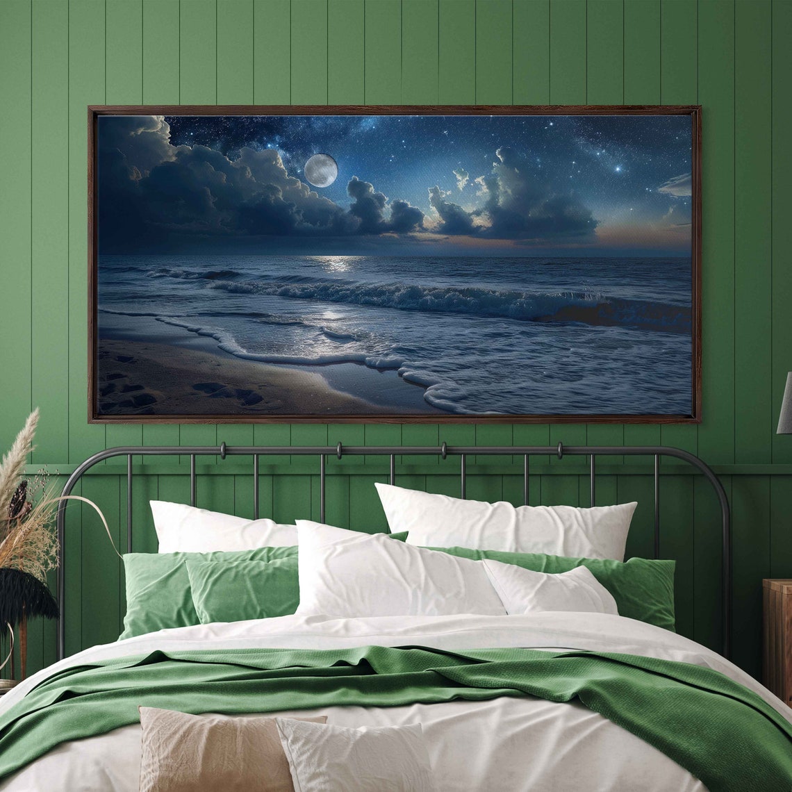 Moonlit Ocean Waves Rolling Onto Sandy Beach Night Sky Poster - Image 2