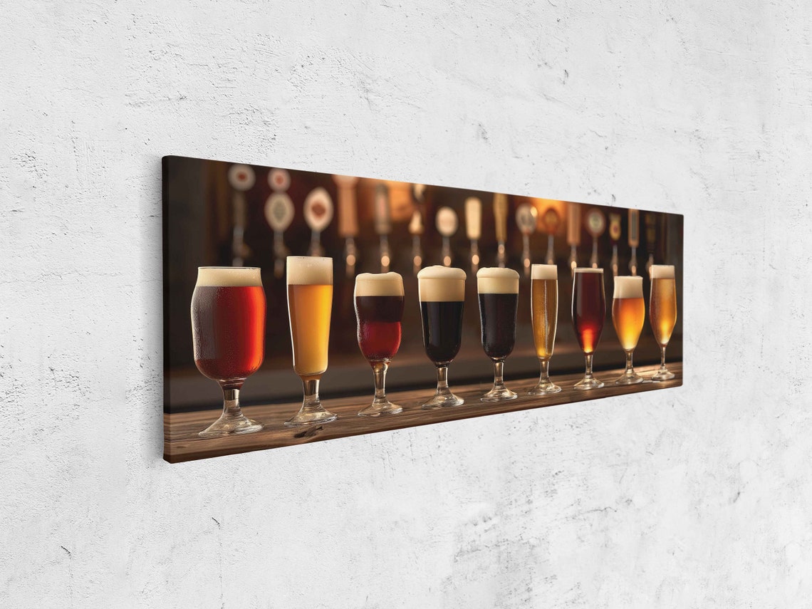 Beer Tasting Flight Glasses Warm Bar Taps Panoramic Photo Wall Poster - Image 4