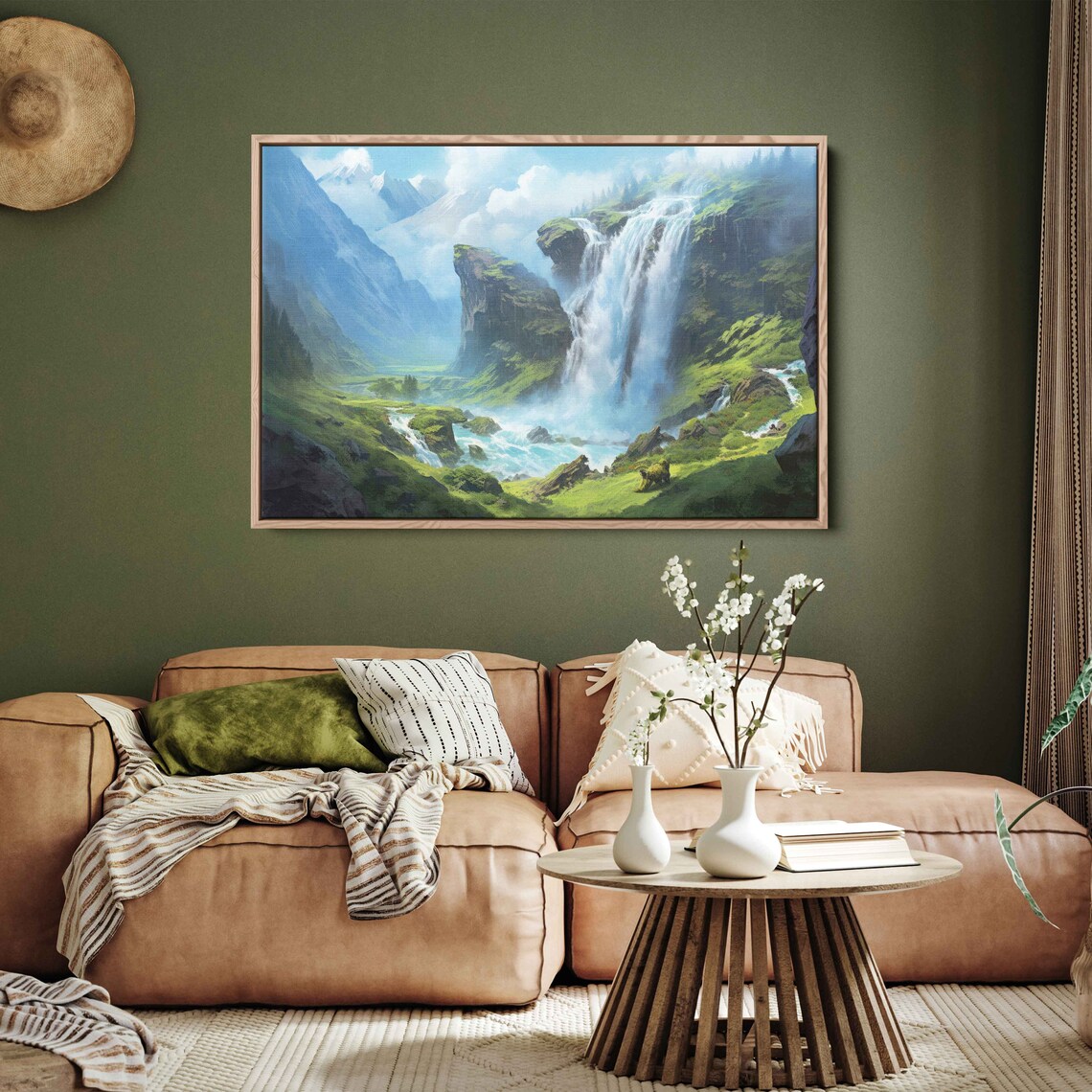 Roaring Waterfall Landscape Painting Art Print