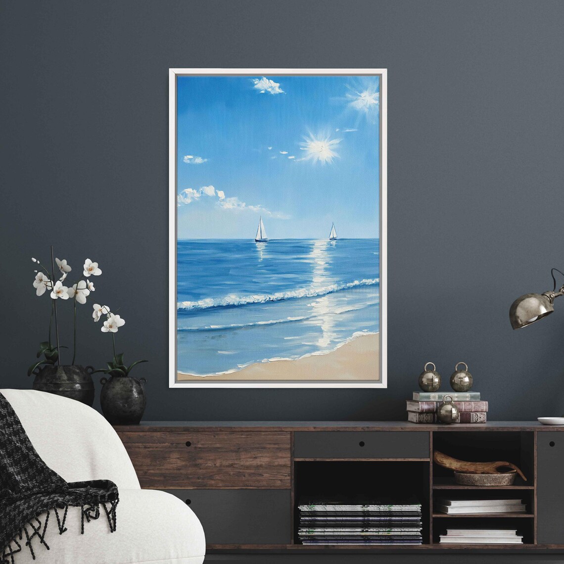 Peaceful Ocean View With Sailboats Art Print