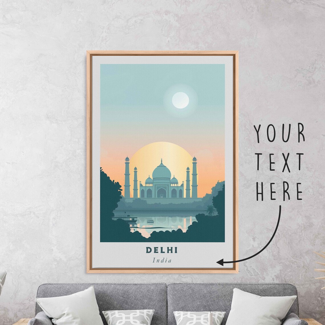 Delhi India Domed Mausoleum Sunset Silhouette River Travel Poster
