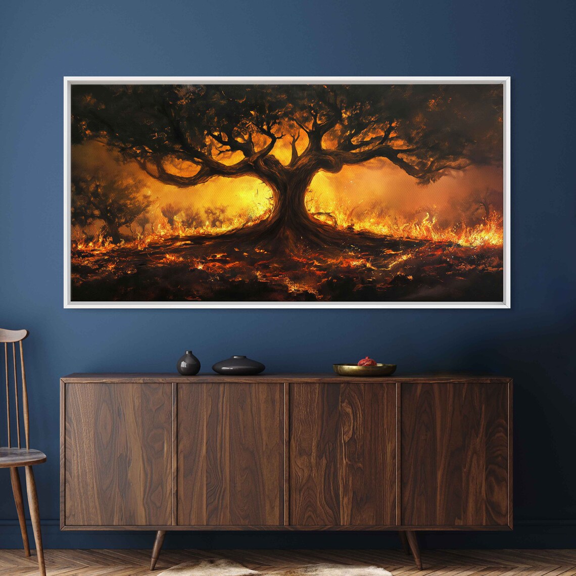 Wildfire Paining World Tree On Fire Framed Print Ready To Hang - Image 2