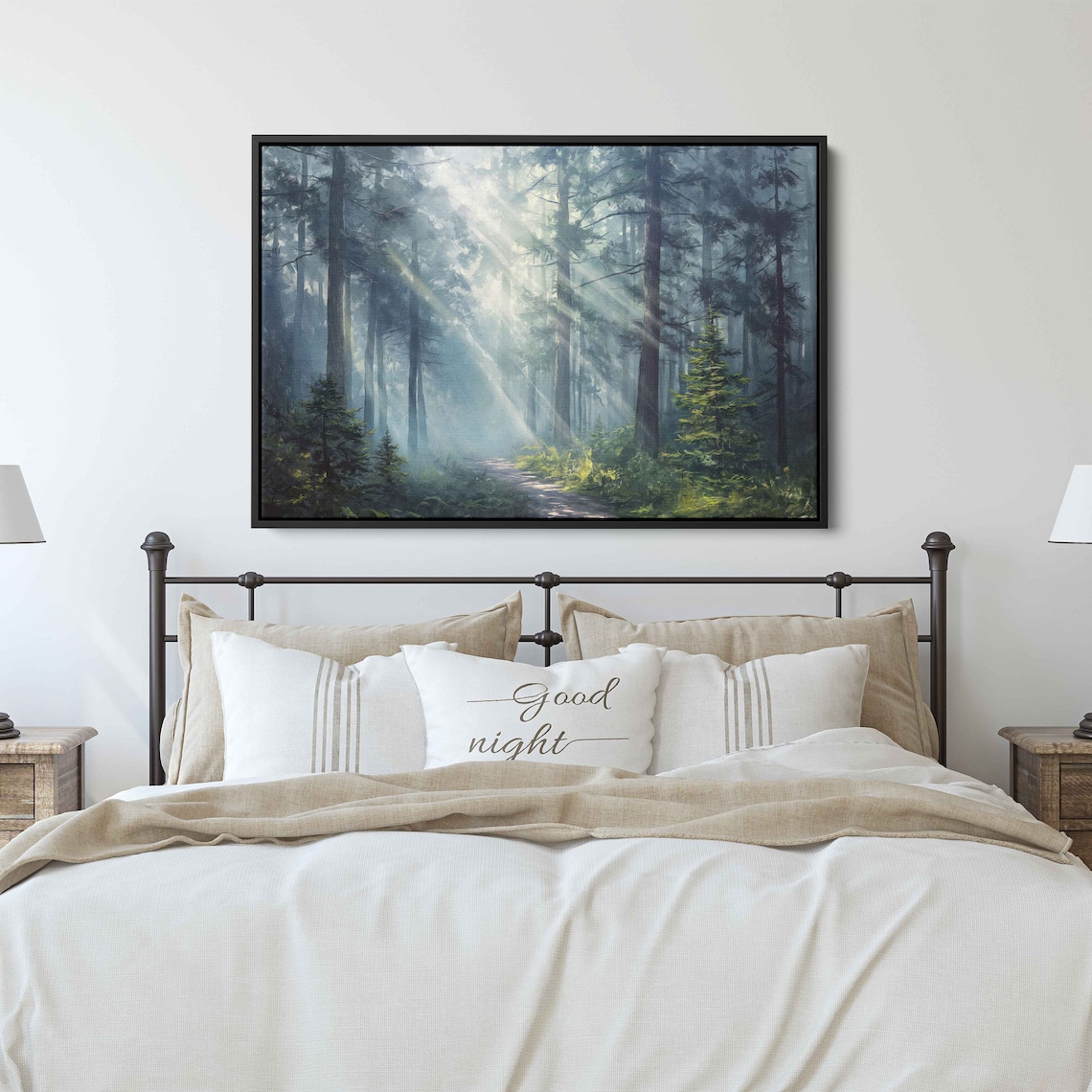 Sun Shining Through Dense Forest On Misty Morning Wall Art Print Wooded Pathway Gift For Hiker Ready To Hang - Image 2
