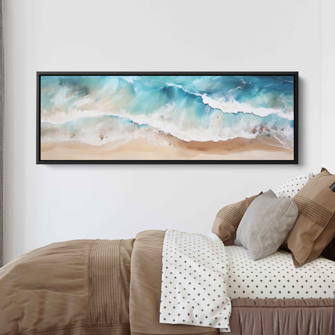 Ocean Waves Aerial View Beach Shoreline Turquoise Panoramic Wall Art - Image 3
