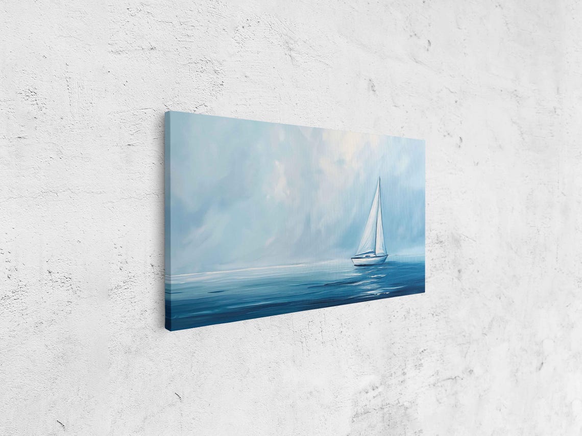 Small Sailboat On Calm Blue Sea Under Dramatic Cloudy Sky Poster - Image 4