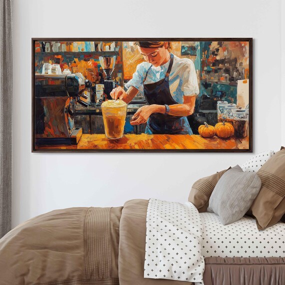 Barista Crafting Iced Coffee At Warm Espresso Bar Painting Print