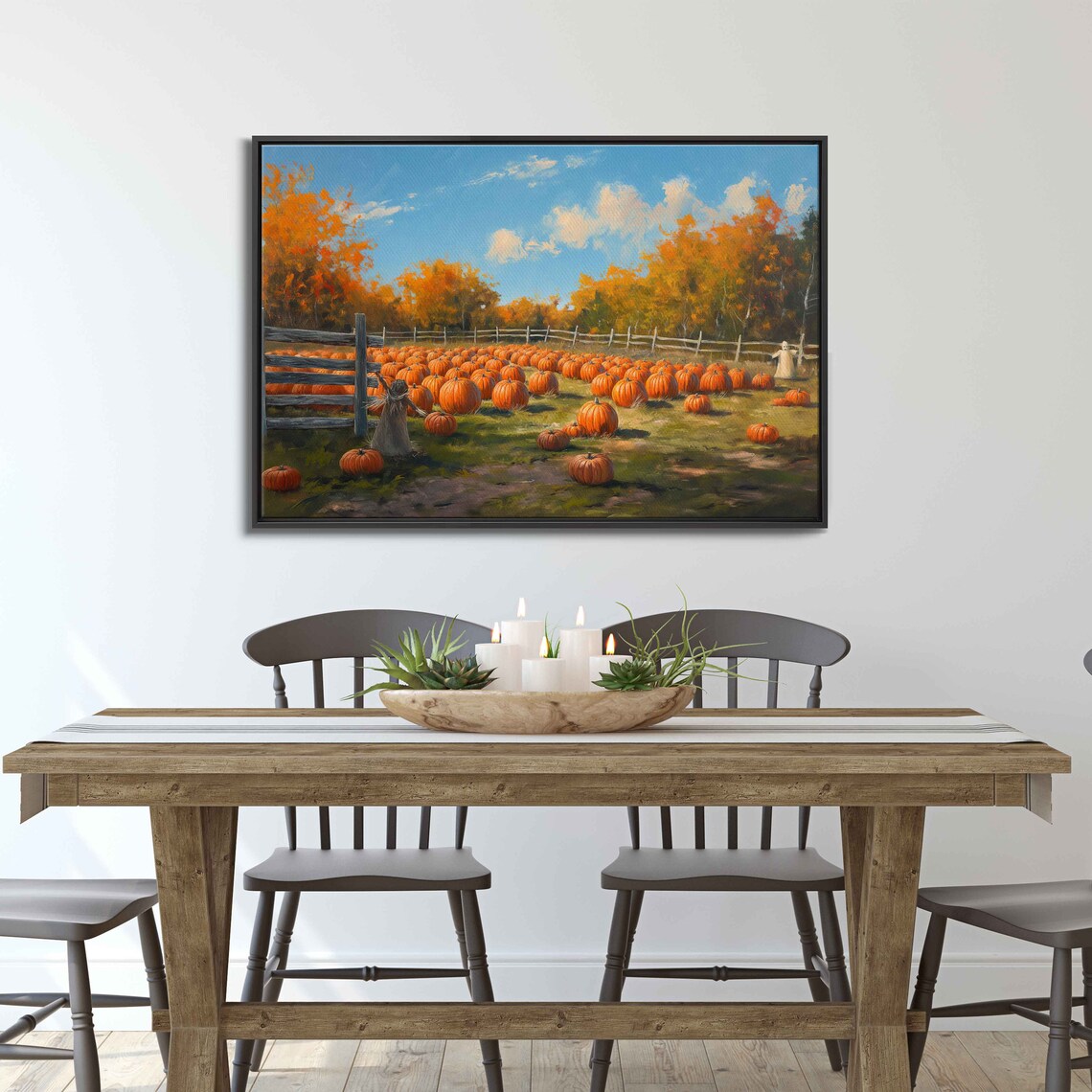 Pumpkin Patch Field Scarecrow Autumn Trees Harvest Farm Poster