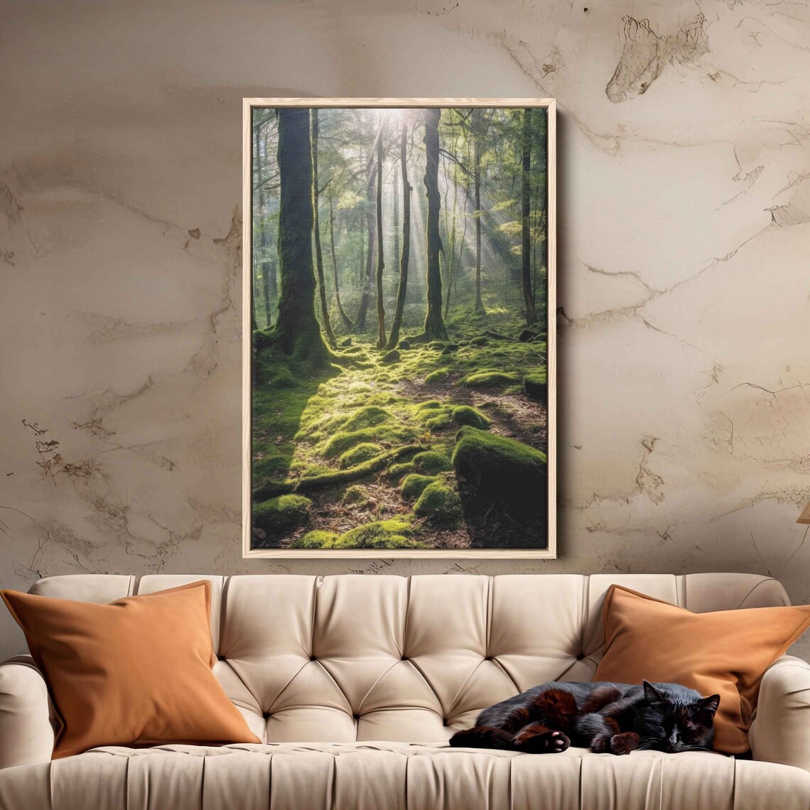 Sunlight Filtering Through Tranquil Forest Wall Art Print Peaceful Nature Wooded Flowing Stream Ready To Hang - Image 2