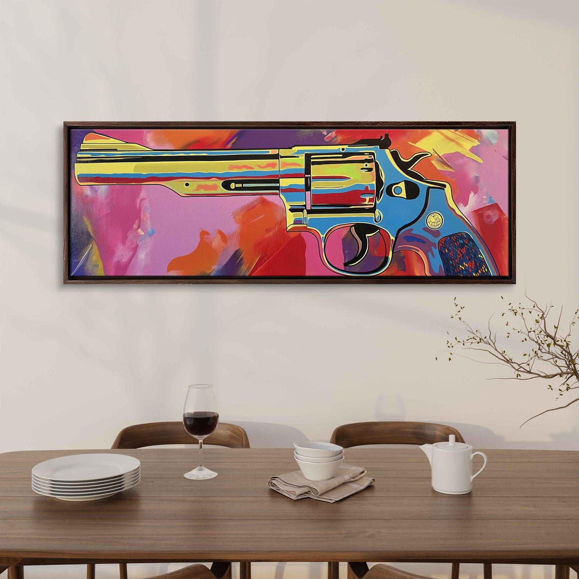 Colorful Pop Art Revolver On Pink And Blue Background Poster - Image 3
