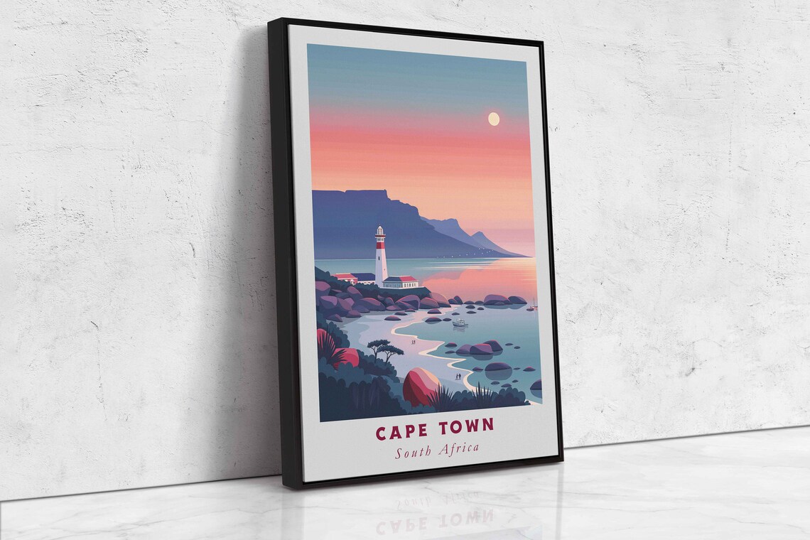 Cape Town South Africa Lighthouse Table Mountain Travel Poster - Image 2