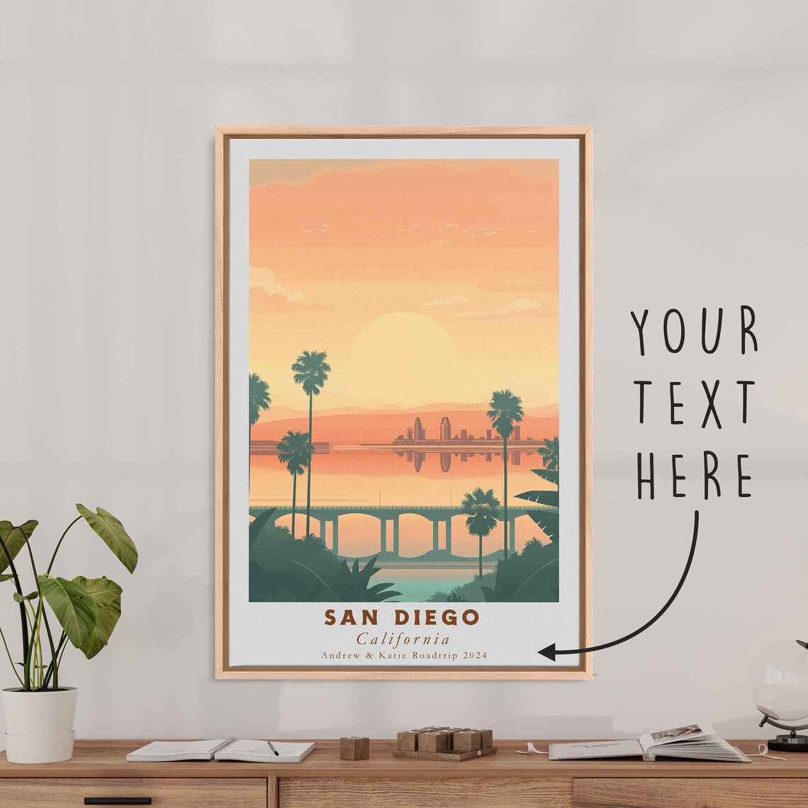 San Diego California Bay Skyline Palm Trees Sunset Travel Poster - Image 3