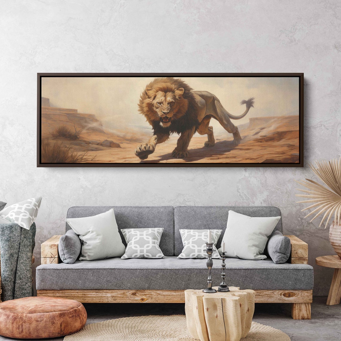 Ferocious Lion Charging Through Desert Dust Panoramic Wildlife Print - Image 3