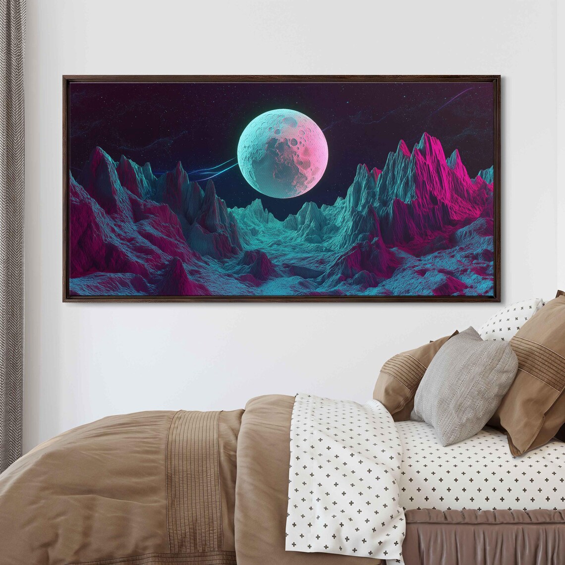 Mystical Cracked Moon Over Glowing Cliffs Art Print