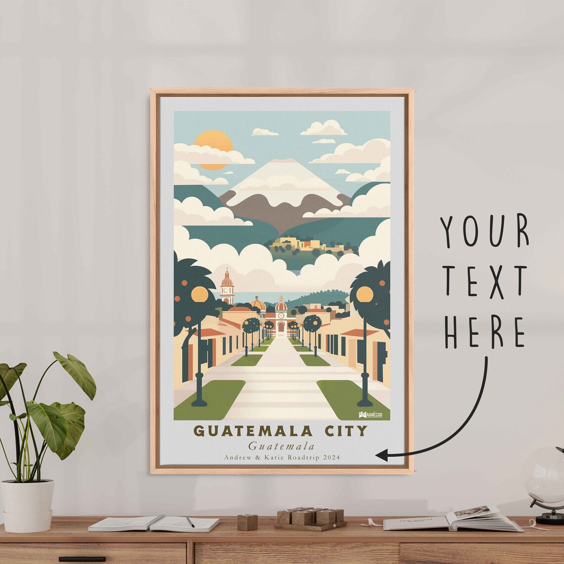 Guatemala City Volcano Colonial Avenue Sunrise Travel Poster - Image 3