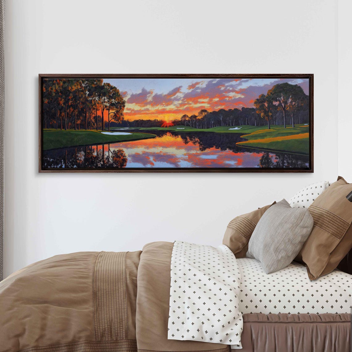 Bay Hill Club Landscape Wall Art Print Vibrant Sunset Water Reflection Golf Course Art