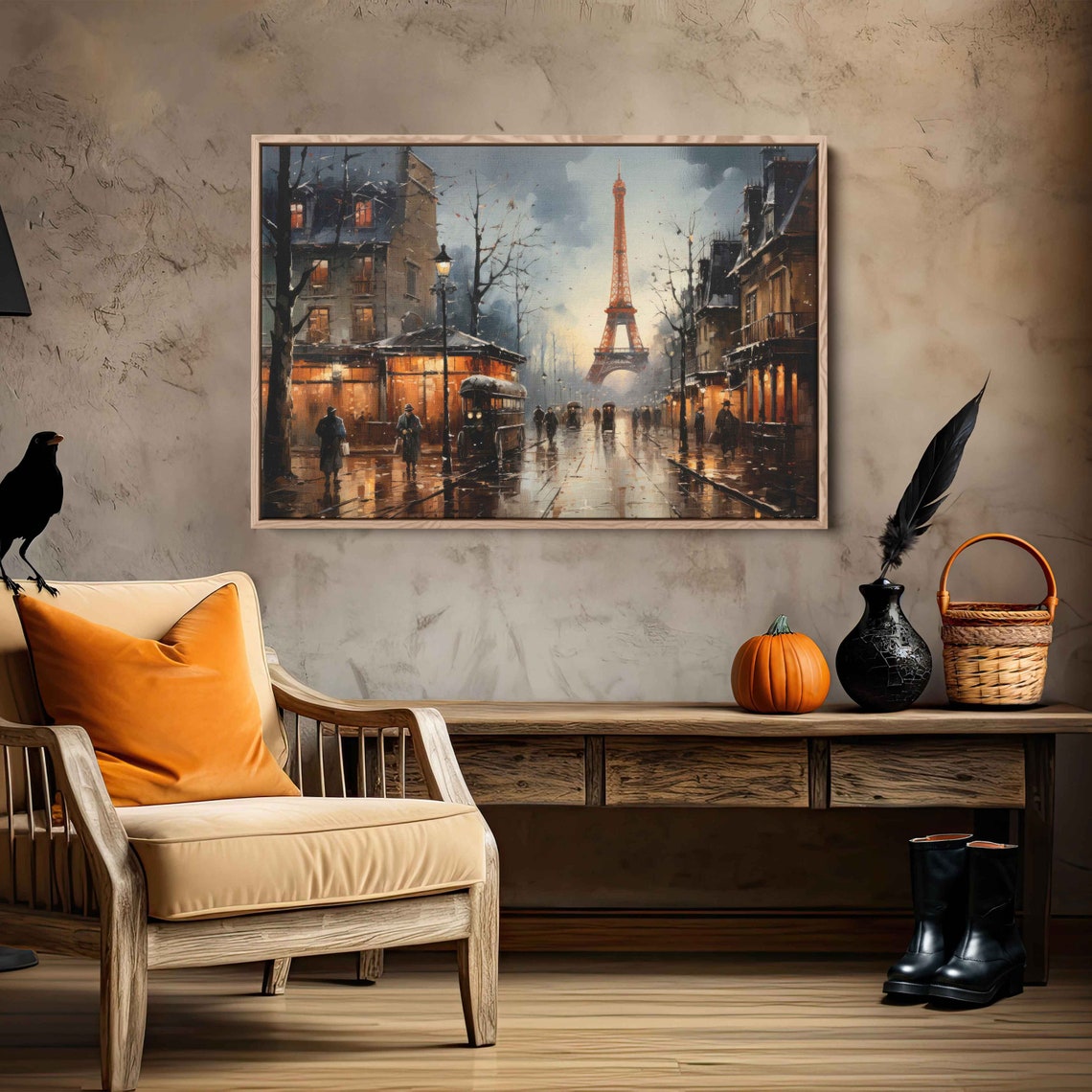Eiffel Tower Rainy Paris Street Dusk Wet Cobblestones Glow Poster - Image 3