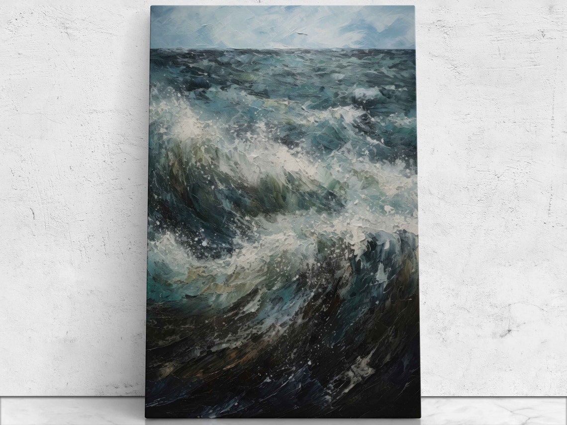 Abstract Stormy Ocean Waves Textured Palette Knife Seascape Print