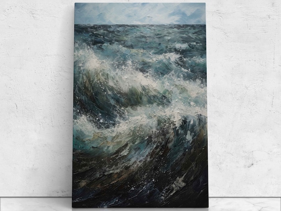 Abstract Stormy Ocean Waves Textured Palette Knife Seascape Print