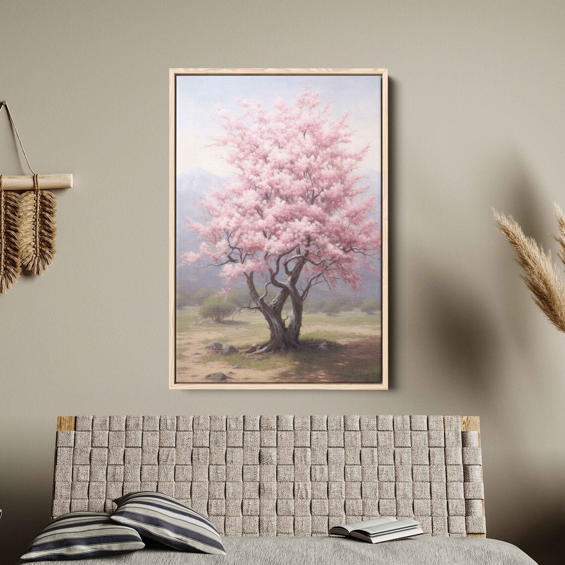 Pink Cherry Blossom Tree Spring Minimalist Floral Painting Wall Poster