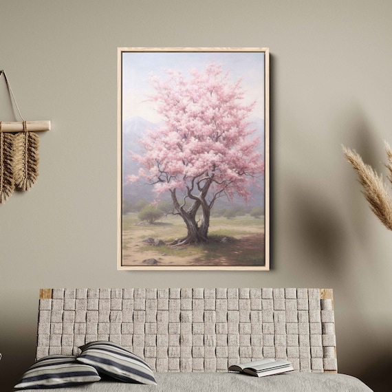 Pink Cherry Tree Blossom Painting Wall Art Framed Print Ready To Hang