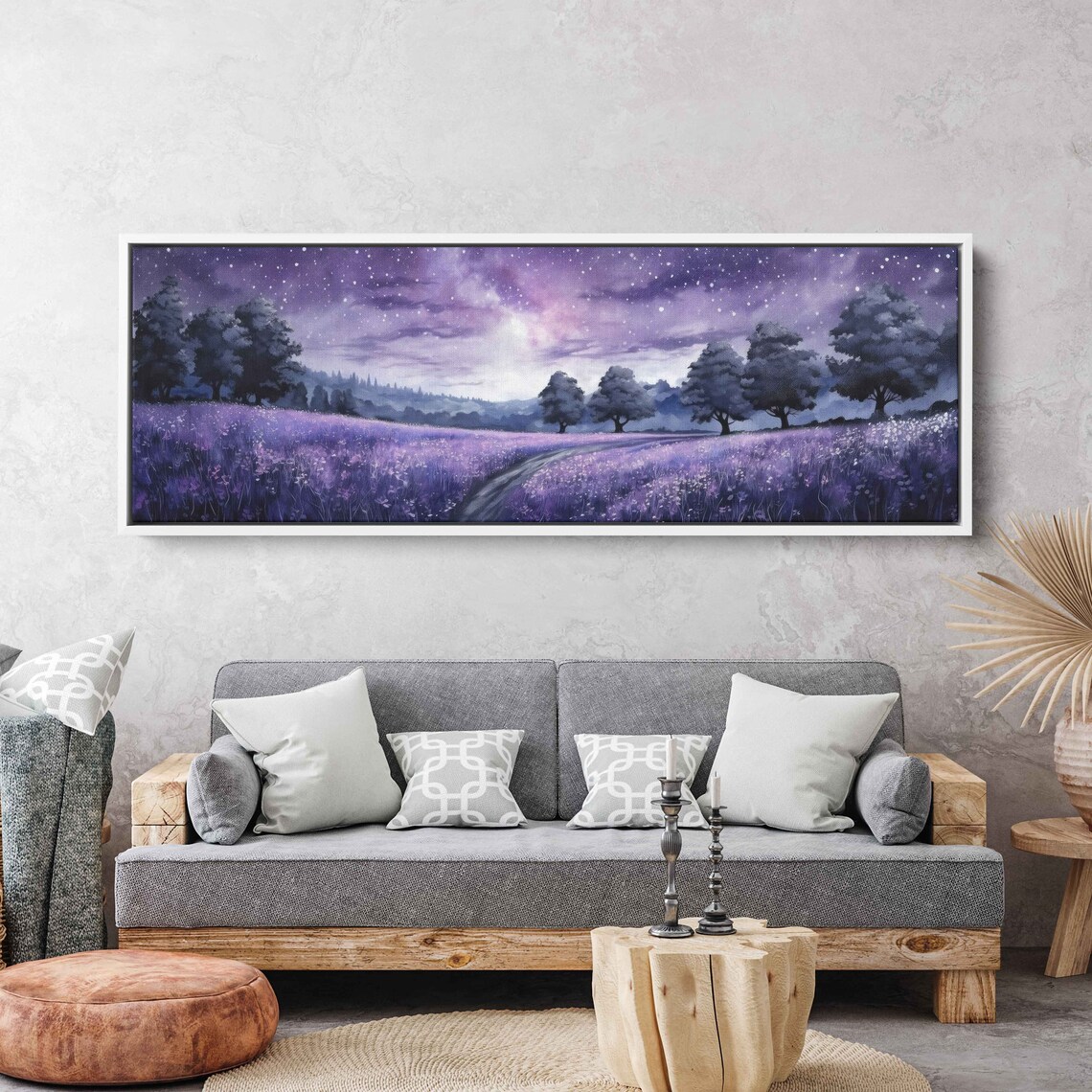 Lavender Field Milky Way Starry Night Sky Panoramic Landscape Wall Art Poster - Image 3