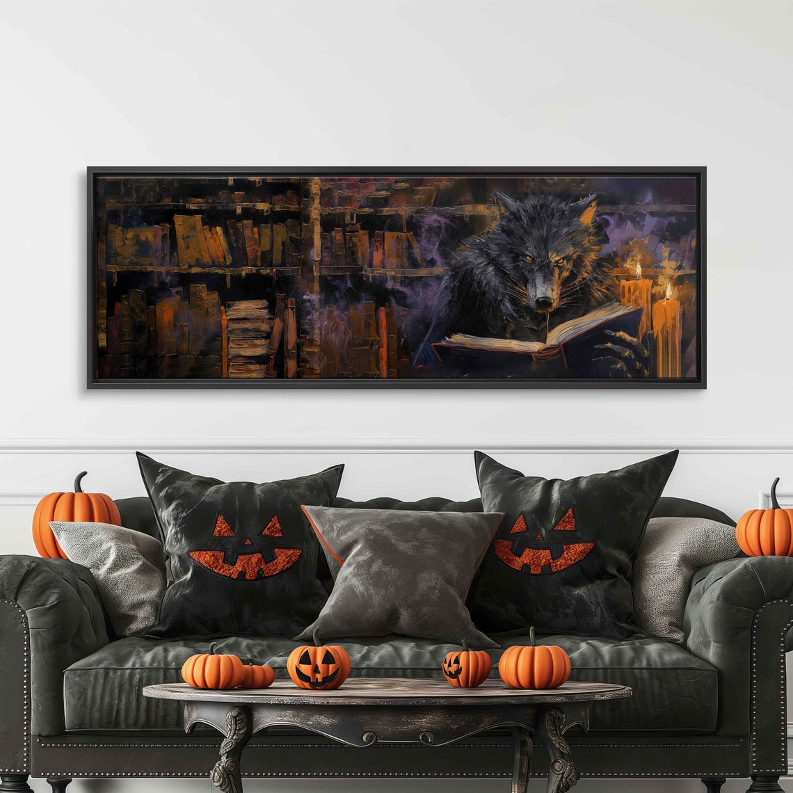 Werewolf Reading Book In Candlelit Dark Library Gothic Poster - Image 3