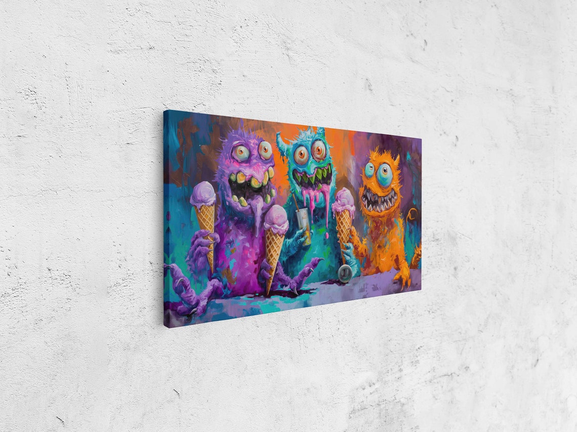 Colorful Cartoon Monsters Eating Ice Cream Cones Fun Wall Poster - Image 4