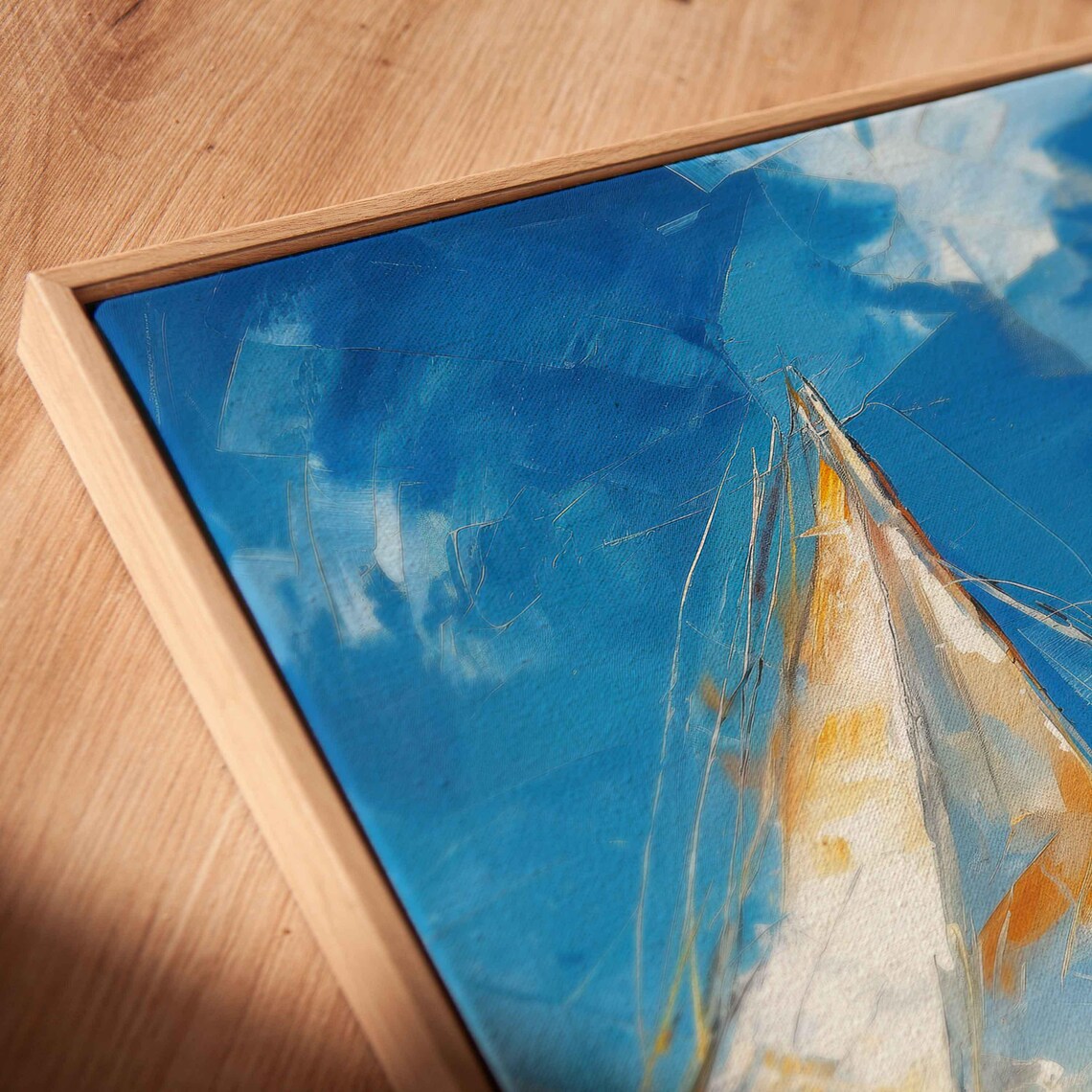 Bold Sailboat Bow Oil Painting With White Sails On Blue Ocean Wall Poster - Image 2