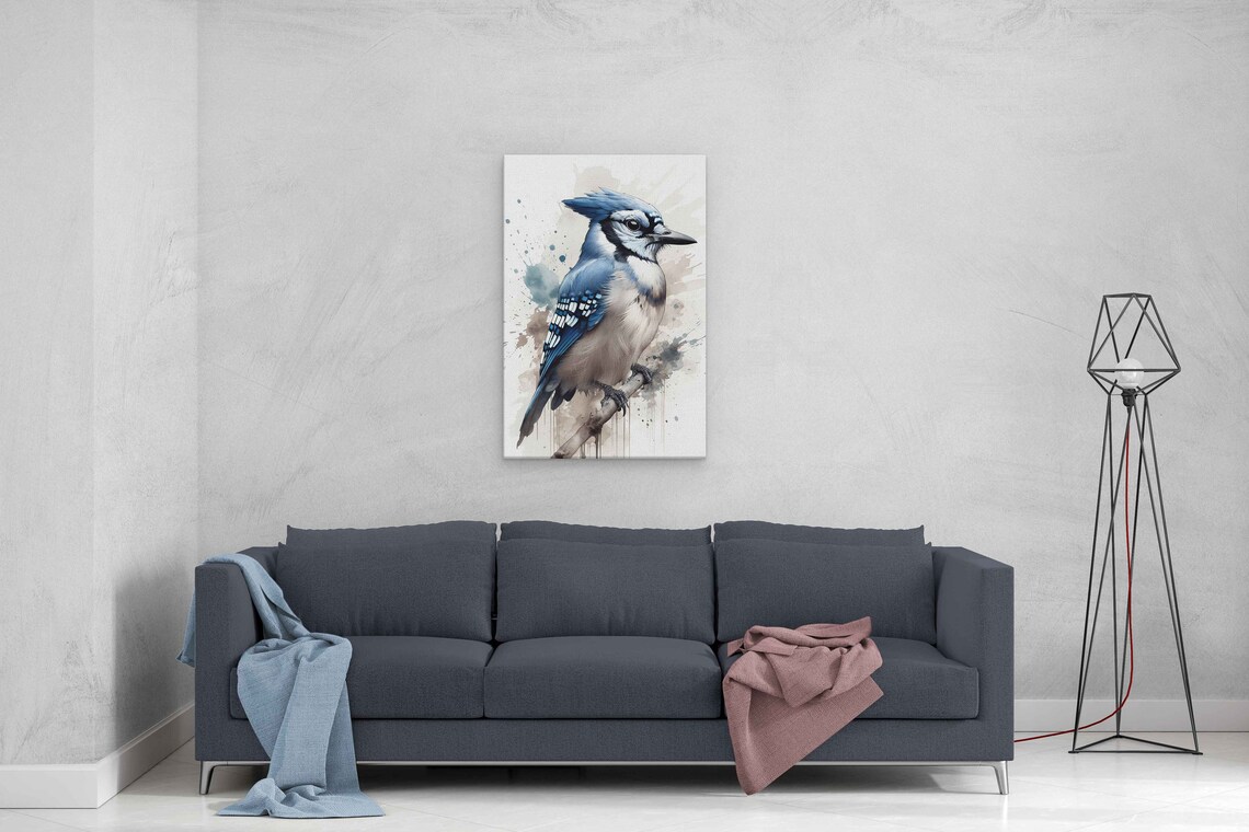 Blue Jay Perched On Branch Watercolor Painting Bird Art Poster - Image 3