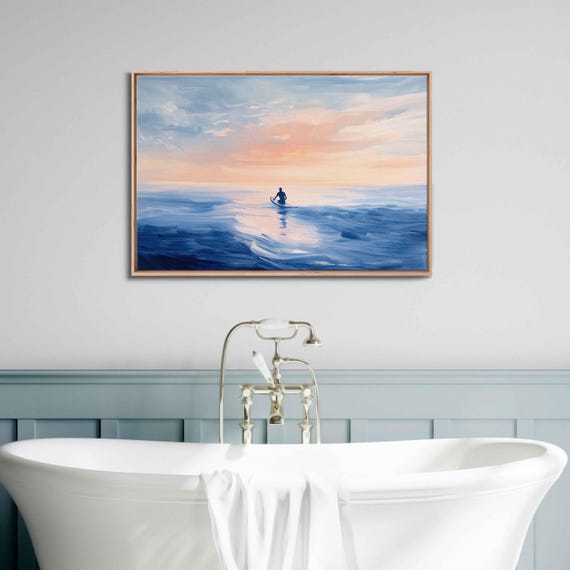 Surfer Paddling Out To Sea In Serene Waters Wall Art Print Gift For Surfer Blue Water Ready To Hang