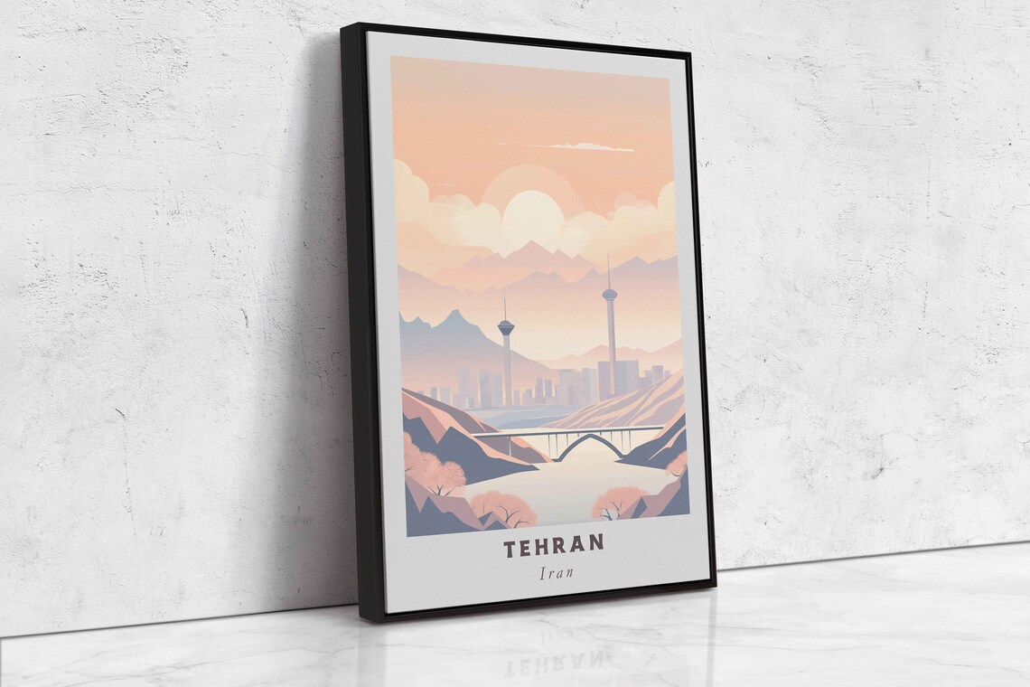 Tehran Iran Mountain City Skyline Sunset Towers Bridge Art Poster - Image 2