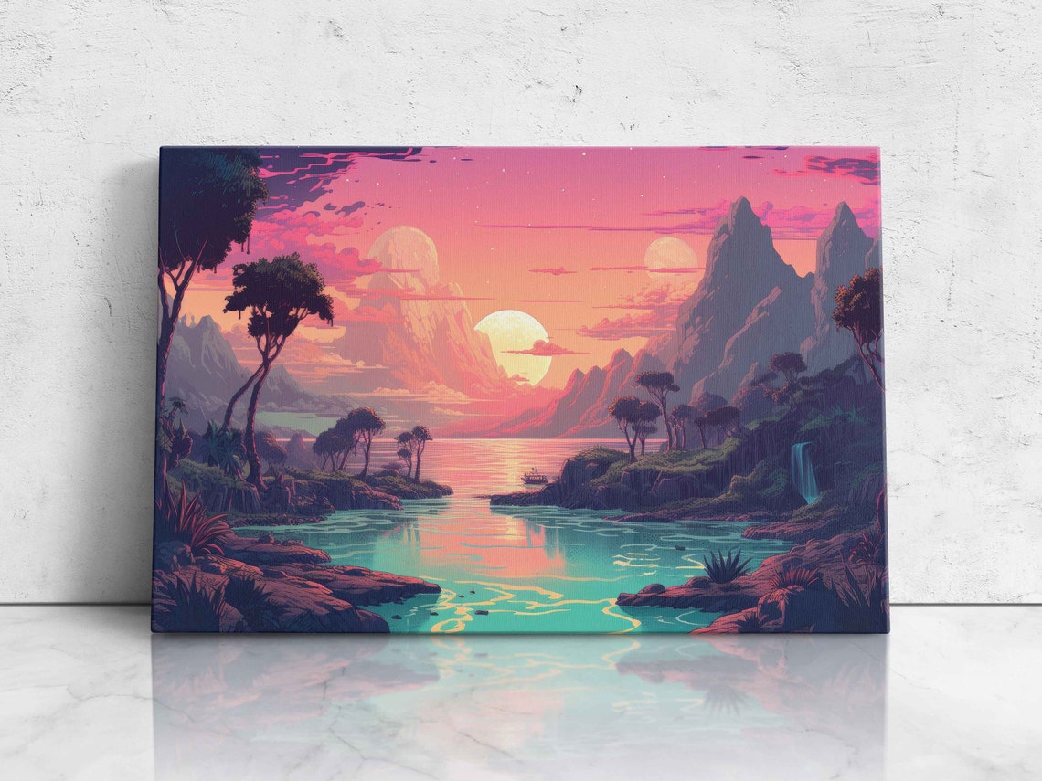 Neon Pastel Wall Art Vaporwave Aesthetic Tropical Paradise Wall Art Print