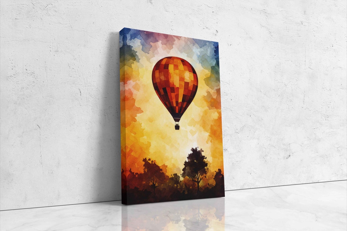 Hot Air Balloon Watercolor Sunset Sky Tree Silhouette Art Poster - Image 4