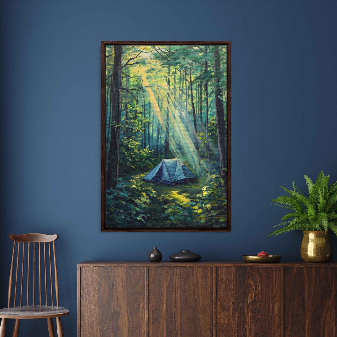 Camping Scene In Forest, Rustic Nature Print