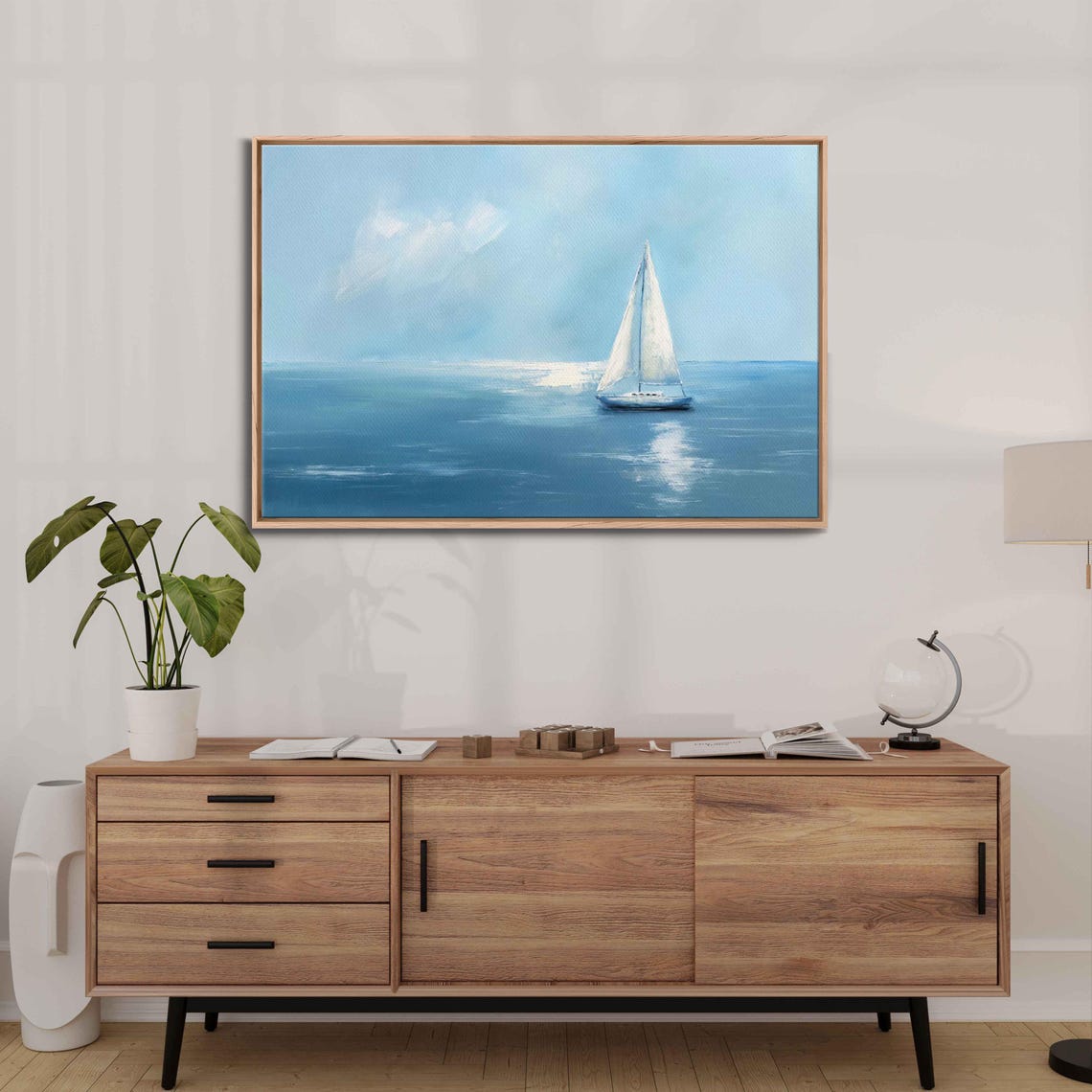 Pale Blue Watercolor Sky Wash Minimalist Abstract Canvas Wall Poster - Image 3