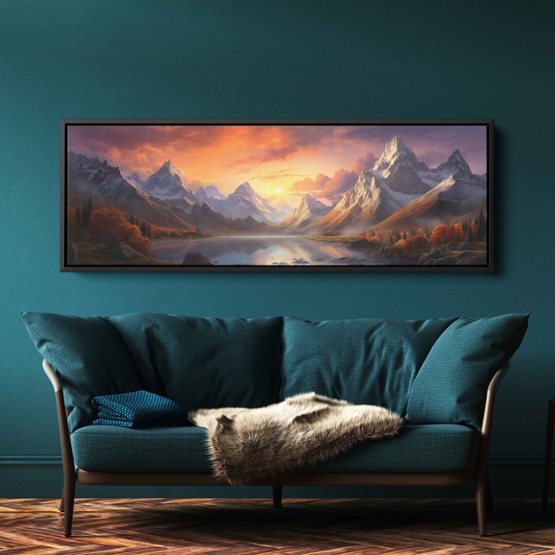 Golden Alpine Snowy Mountain Valley Lake Sunrise Peaks Poster - Image 3