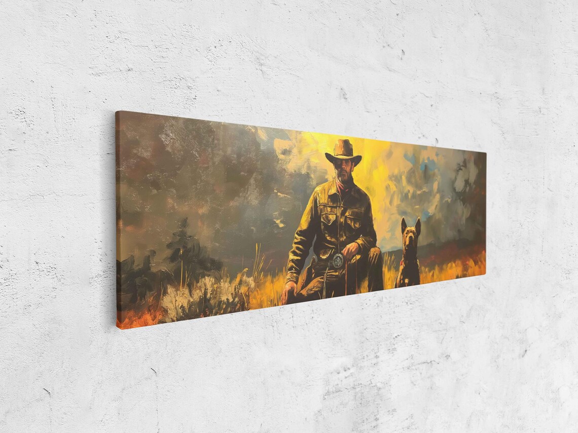 Vintage Cowboy With Loyal Dog Golden Prairie Sunset Wall Poster - Image 4
